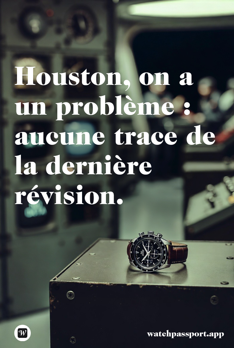 Watch Passport campaign - Chronograph on spacecraft console with service tracking concept for watch collectors